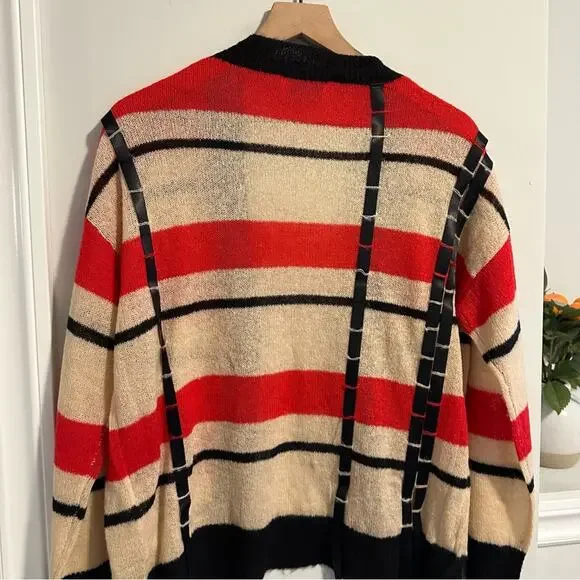 3.1 Phillip Lim Red Black Ribbon Mohair Cardigan Sweater Medium